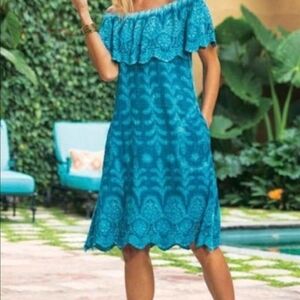 Soft Surroundings Teal Lace Detail Dress,XS